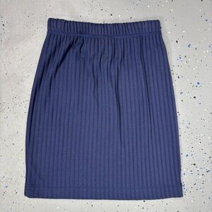 Vintage 80s Forenza Blue Ribbed Jersey Mini Tube Skirt New Wave Glam Small